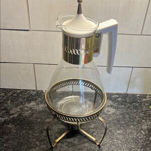 Elegant Glass Coffee Carafe with tea light Stand. Great shape. MCM